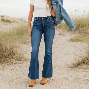 Warp + Weft Mia Flare Jeans | High Rise Medium Wash Denim Size 10